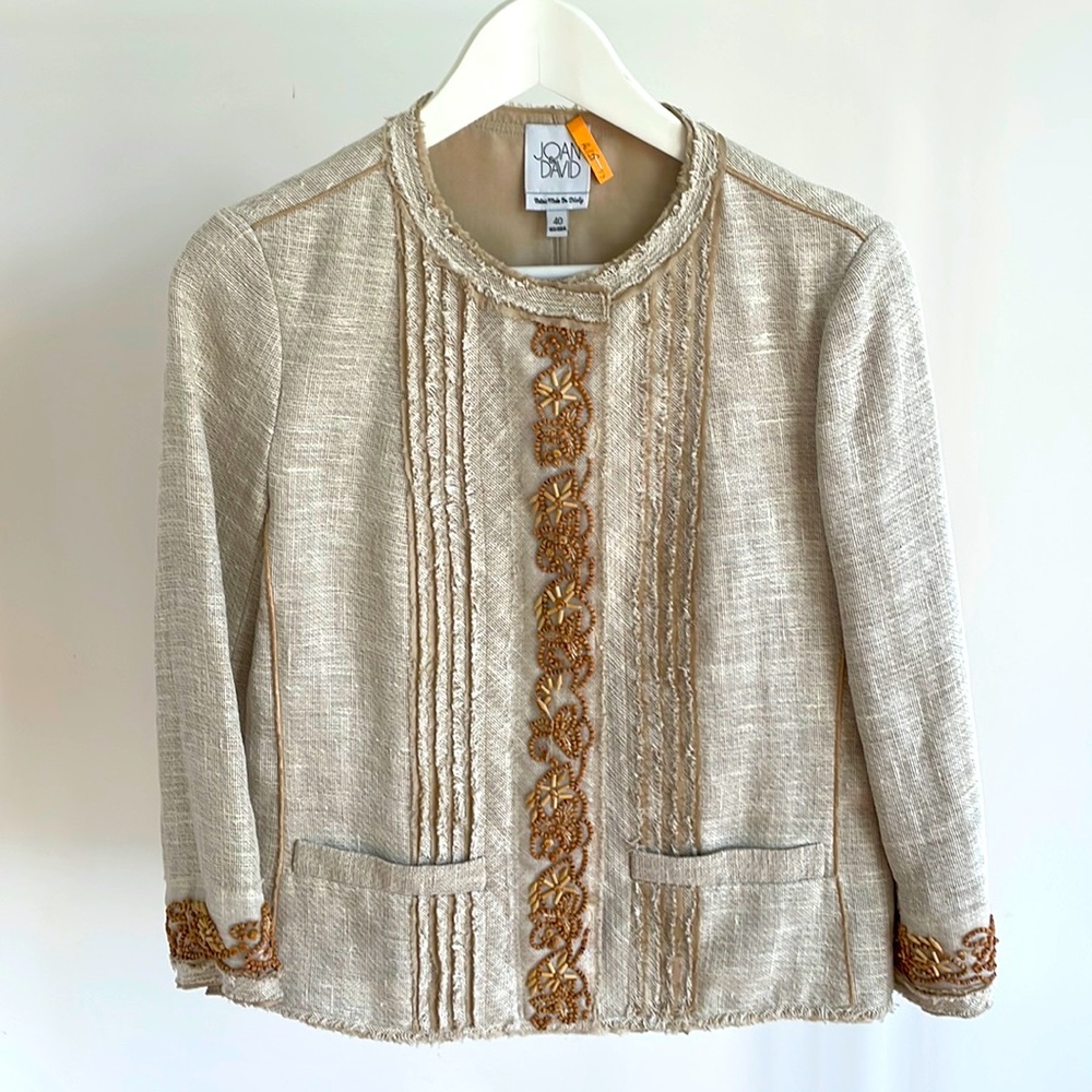 Joan & David Cropped Embroidered Linen Jacket, EU size 40